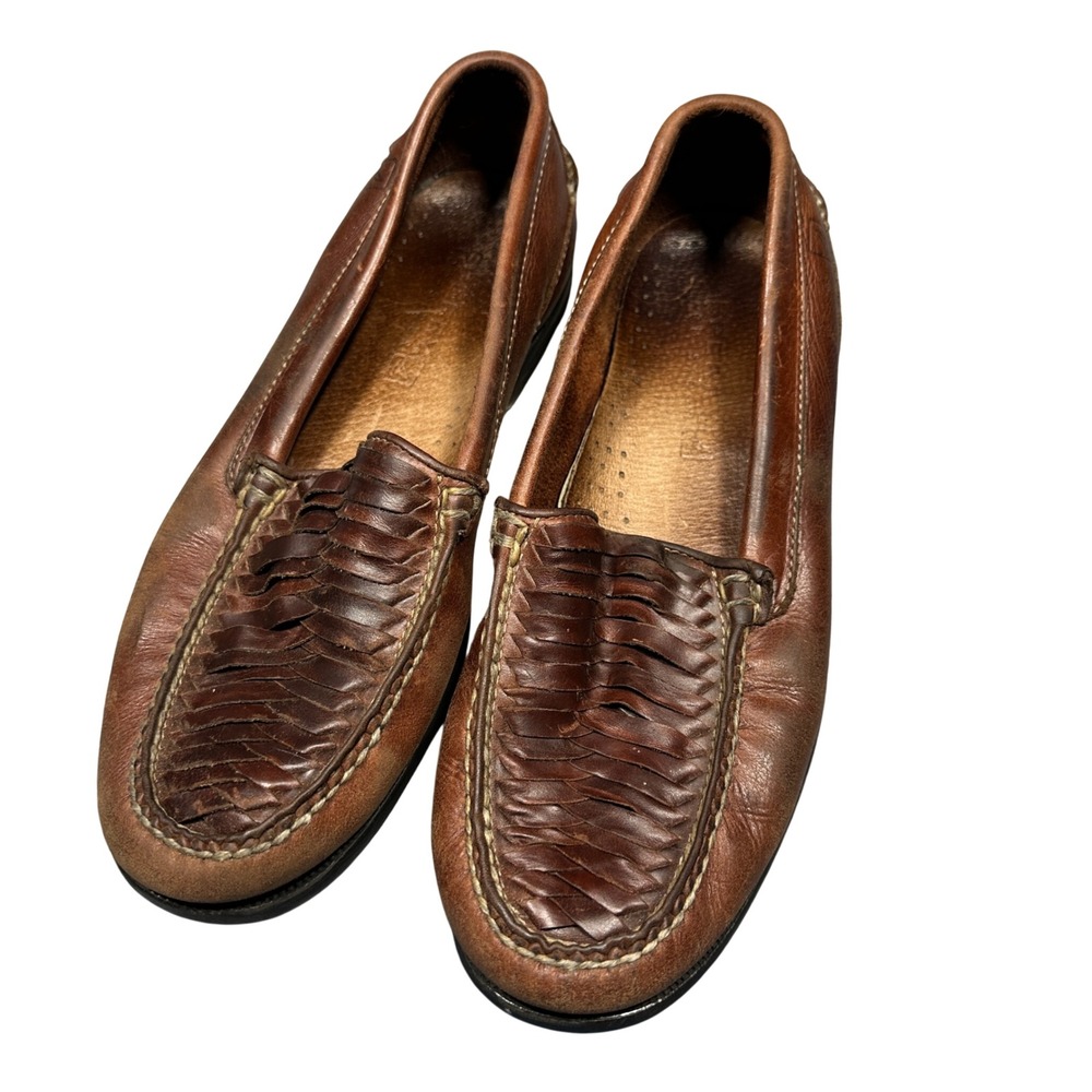 Sperry Top-Sider Mens 10M Brown Leather Woven Vamp Loafers Slip On Shoes